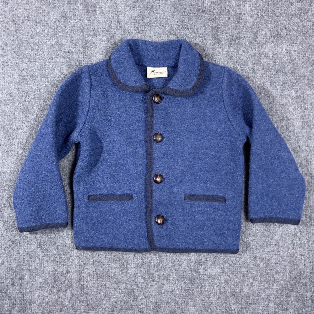 Marae Wool Jacket Kids Size 3 Blue Peter Pan Collar Button Front Coat